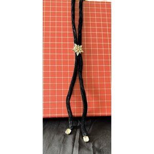 Soft black velvet choker type necklace with rhinestone slider 29"